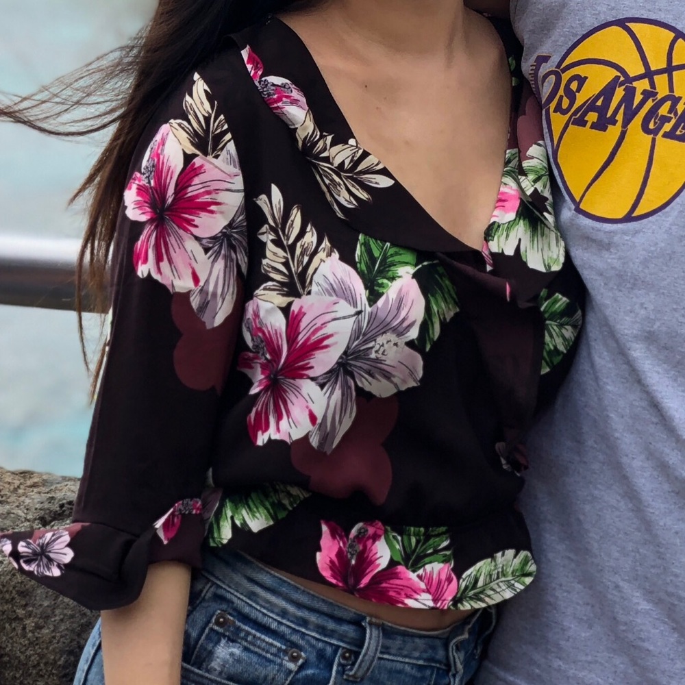 Floral Print Tie Crop Top